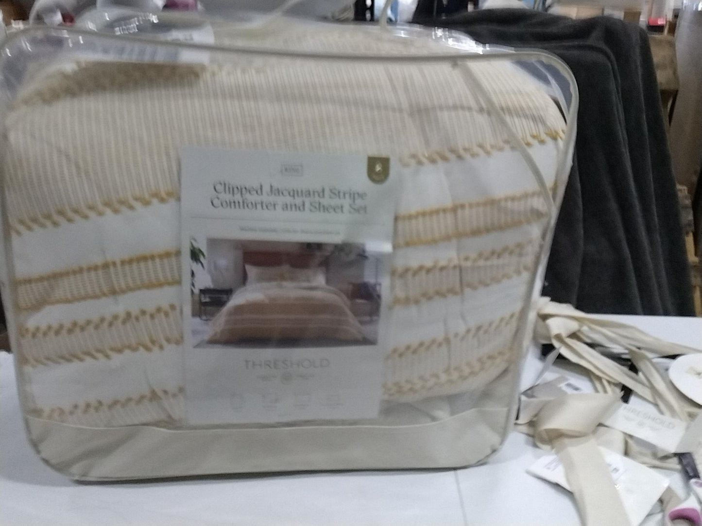 8pc King Clipped Jacquard Striped Comforter and Sheet Set Yellow - Threshold