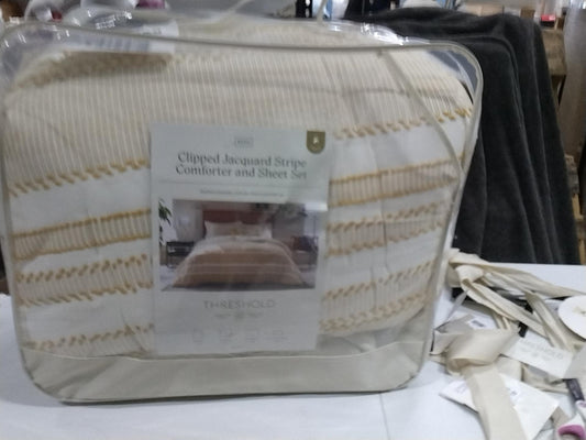 8pc King Clipped Jacquard Striped Comforter and Sheet Set Yellow - Threshold