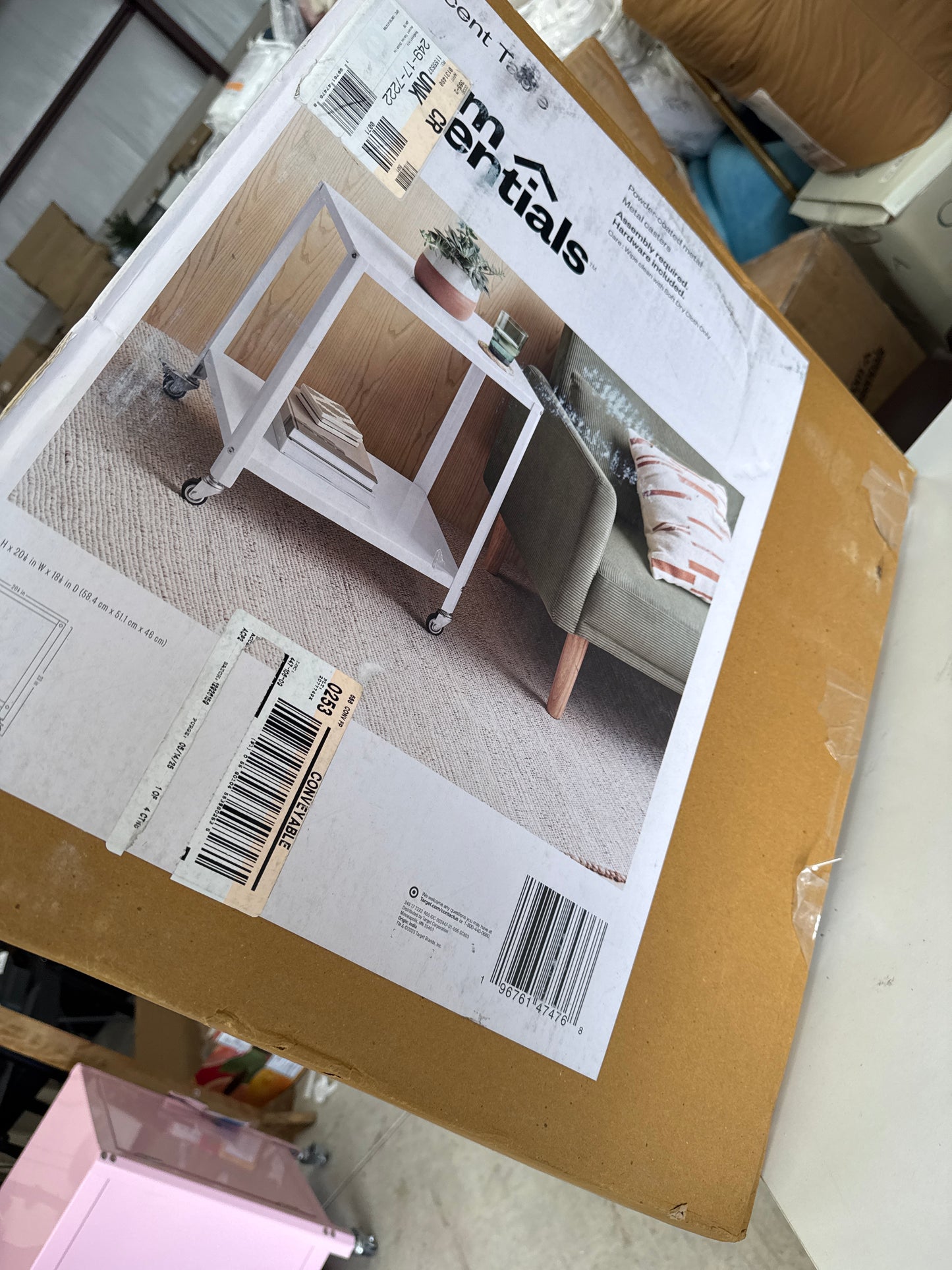 Metal Accent Rolling End Table Chalk White - Room Essentials