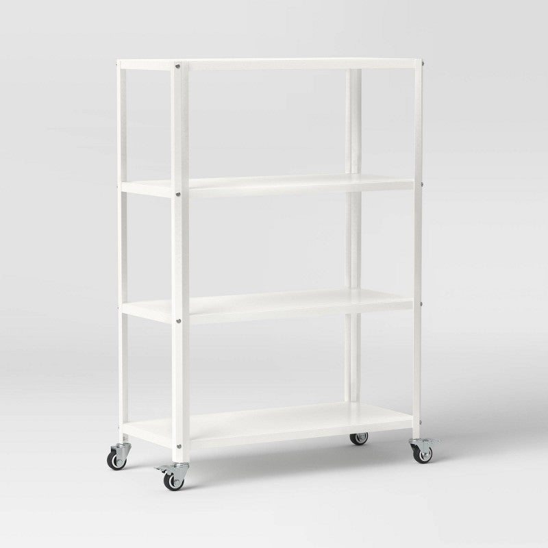 Small 44" 3 Shelf Rolling Metal Bookcase Chalk White - Room Essentials