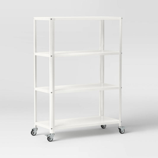 Small 44" 3 Shelf Rolling Metal Bookcase Chalk White - Room Essentials
