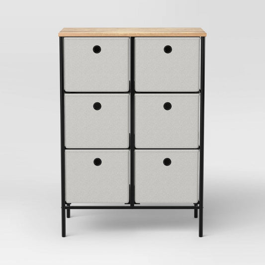 Fabric 6-Bin Tall Vertical Dresser Black Frame - Room Essentials