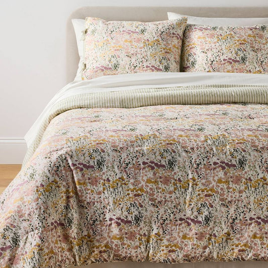 3pc Full/Queen Reversible Floral and Stripe Comforter Set Pink/Green - Threshold designed with Studio McGee