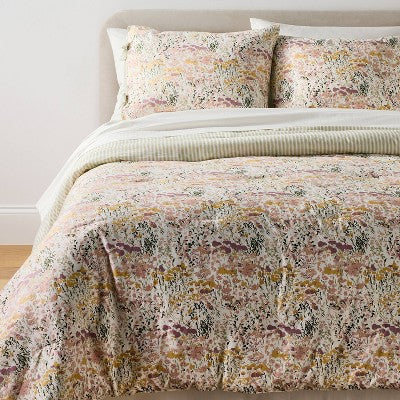 2pc Twin/Twin Extra Long Reversible Floral and Stripe Comforter Set Pink/Green - Threshold designed with Studio McGee