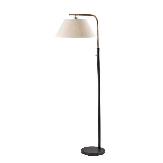 Adesso Fletcher Floor Lamp Black: Modern Metal Pole Lamp with Linen Drum Shade, ETL Listed