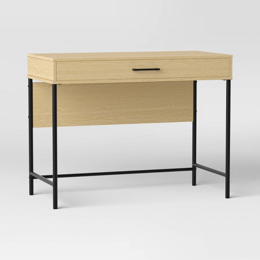 Mixed Material Wood and Metal Dorm Writing Desk Natural with Storage Drawer - Room Essentials