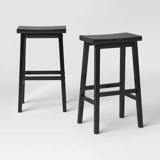 Set of 2 29" Solid Wood Saddle Backless  Barstool Black - Room Essentials