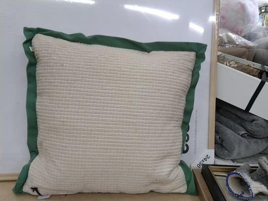 18"x18" Textured Woven Flange Detail Indoor/Outdoor Square Throw Pillow Natural/Green - Hearth & Hand with Magnolia