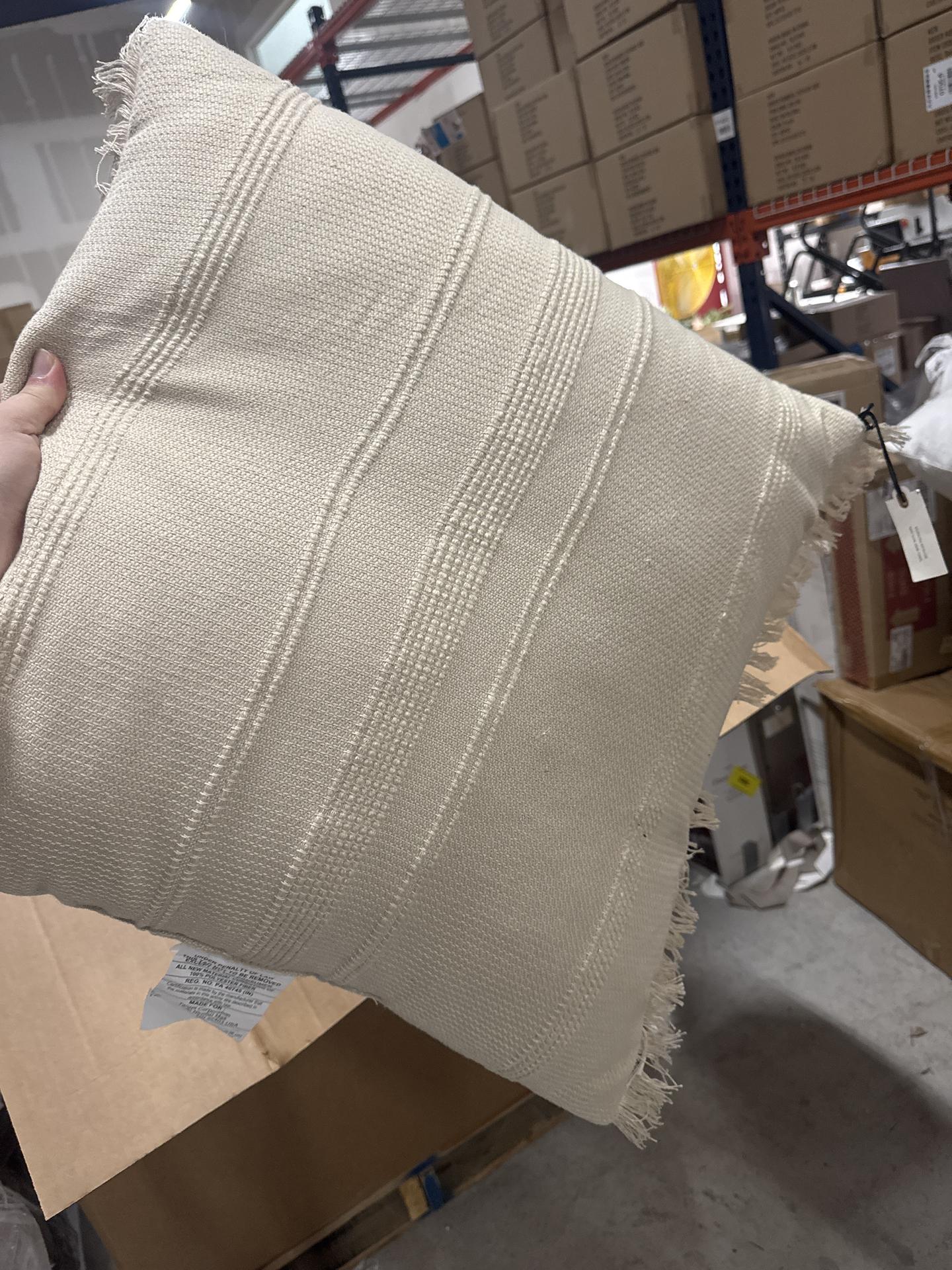 24"x24" Textured Fringe Indoor/Outdoor Square Throw Pillow Natural - Hearth & Hand with Magnolia