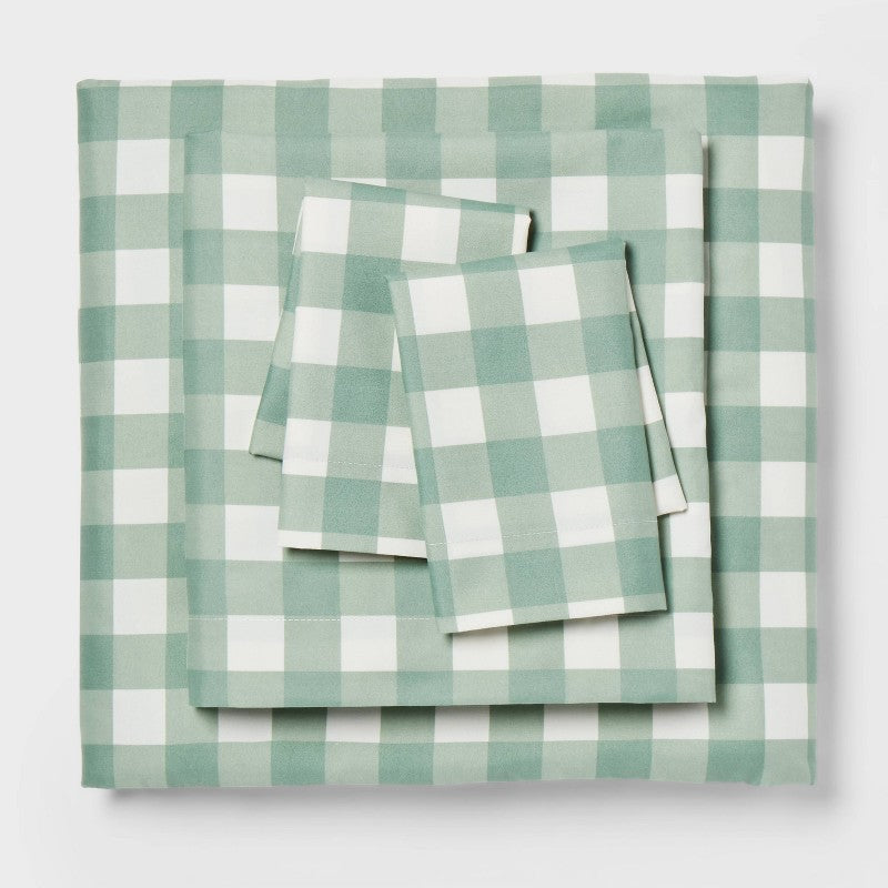 King Microfiber Sheet Set Green Plaid - Room Essentials