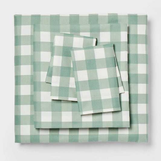 King Microfiber Sheet Set Green Plaid - Room Essentials