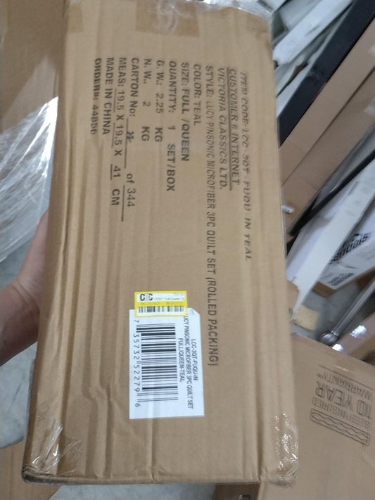 VCNY Full/Queen 3pc Lucy Pinsonic Quilt Set Teal Blue: Hypoallergenic Microfiber, Includes 2 Shams