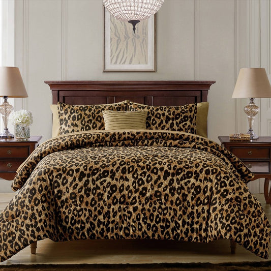 VCNY 8pc Queen Cheetah Reversible Comforter Set: Microfiber, Hypoallergenic, Includes Sheets & Decor Pillow