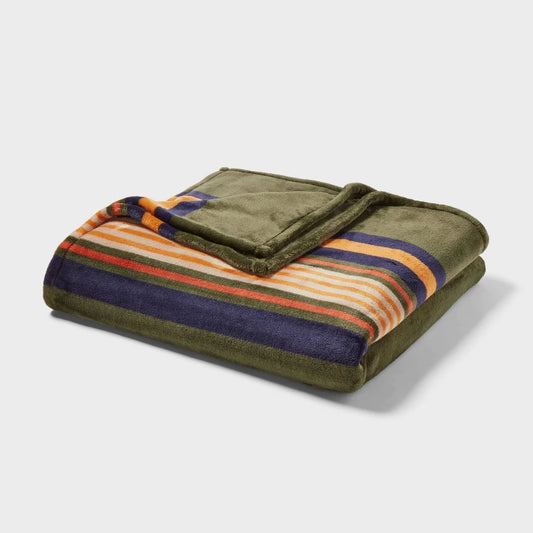 Twin/Twin XL Microplush Blanket Green Border Stripe - Threshold