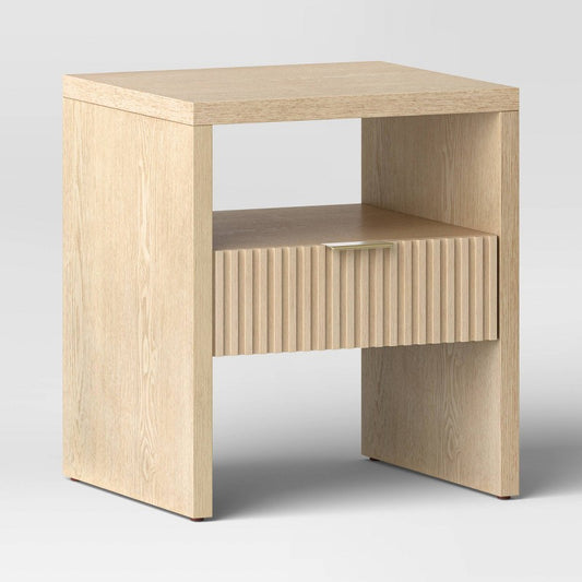 Groove Dowel Accent Table with Shelf Natural Wood - Threshold Fully Assembled