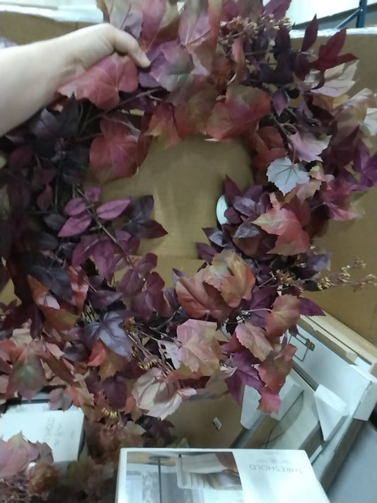 24" Mixed Leaf Artificial Fall Wreath Red - Threshold designed with Studio McGee