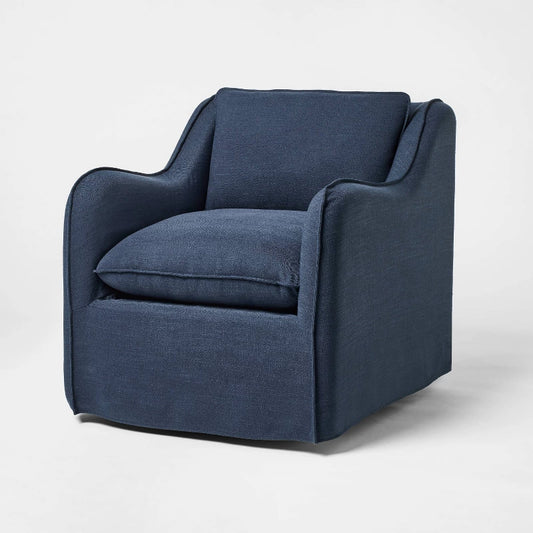 Slipcover style upholstered swivel accent chair Blue - Threshold designed with Studio McGee
