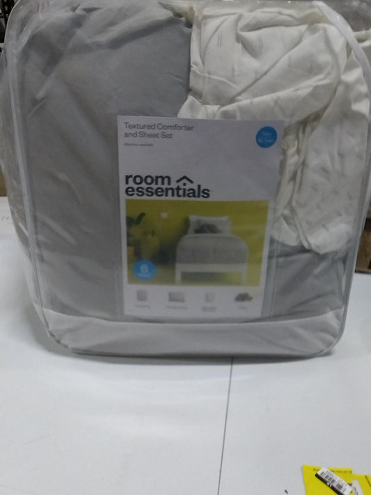 6pc Twin/Twin Extra Long Textured Comforter and Sheet Set Light Gray - Room Essentials