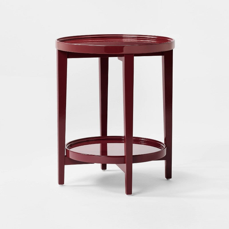 Round Accent Table Wood Lacquer Finish Dark Red - Threshold designed with Studio McGee Fully Assembled