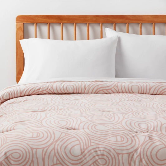 Twin/Twin Extra Long Microfiber Comforter Reversible Pink/Ivory Wave - Room Essentials