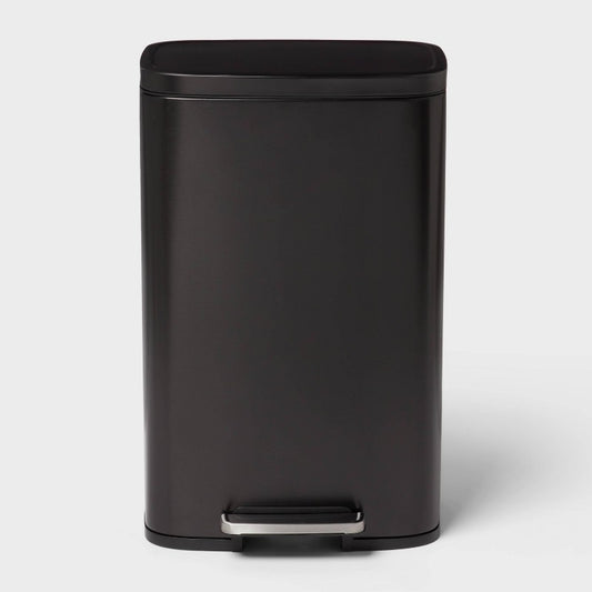 45L Rectangular Black Stainless Step Trash Can - Brightroom