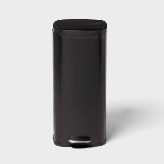 30L Soft Square Step Trash Can Black - Brightroom