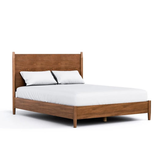 HOMES: Inside + Out King Riverstone Mid-Century Modern Platform Bed with Headboard Walnut Wood