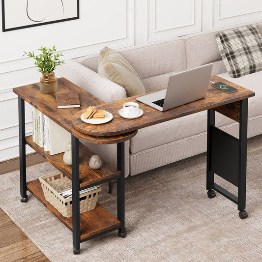 Garvee Rotating Sofa Side Table with Charging Station Swivel Side Table with Extra Storage Bag