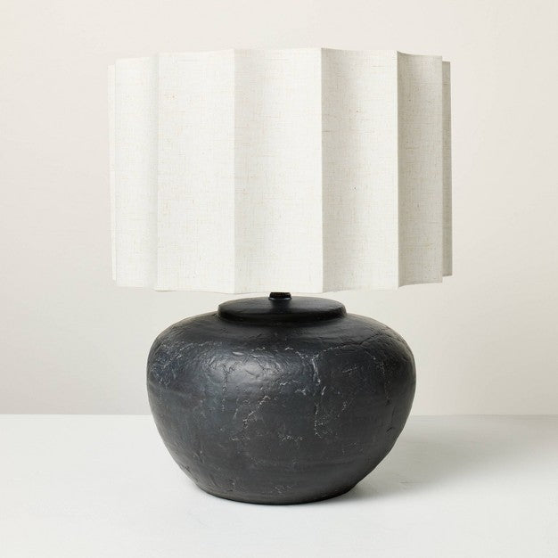 Oversized Ceramic with Fluted Shade Table Lamp Black/White - Hearth & Hand with Magnolia