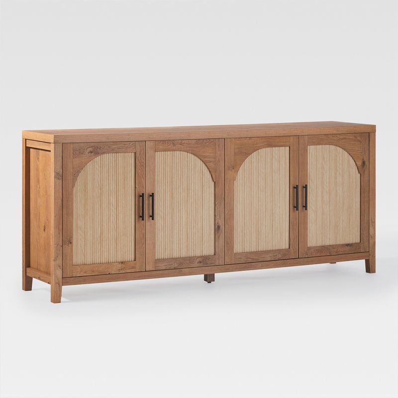Saracina Home Modern 70" Fluted Sideboard with Arched Doors English Oak