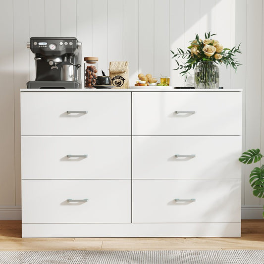SUGIFT Dresser with 6 Drawers Large Wooden Dresser Horizontal Storage Organizer for Bedroom