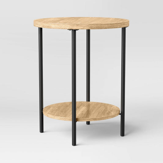 Wood and Metal Small  Round Dorm End Table Natural Finish - Room Essentials