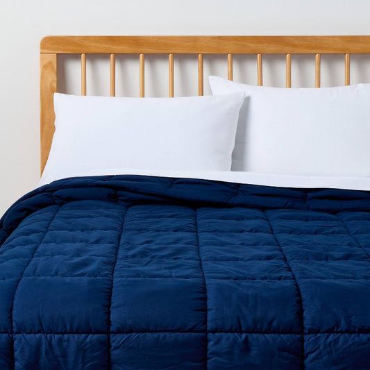 Twin/Twin Extra Long Puffer Box Stitch Comforter Navy Blue- Room Essentials