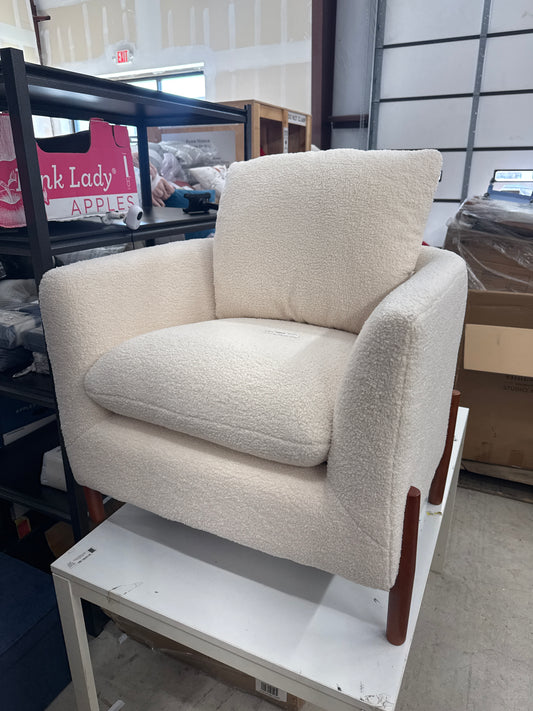 Elroy Accent Chair with Wooden Legs Cream Faux Shearling - Threshold designed with Studio McGee: Plywood Frame, Transitional Style
