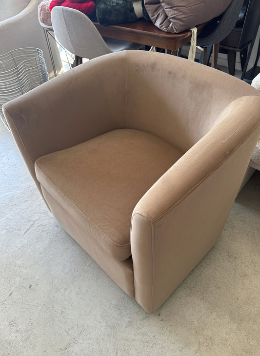 Vernon Upholstered Barrel Swivel Accent Chair Light Brown Velvet - Threshold designed with Studio McGee: Polyester, Plywood Frame