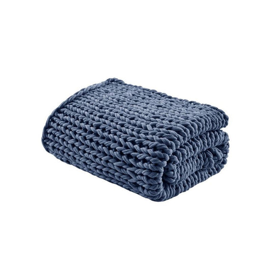 50"x60" Chunky Double Knit Handmade Throw Blanket Indigo - Madison Park