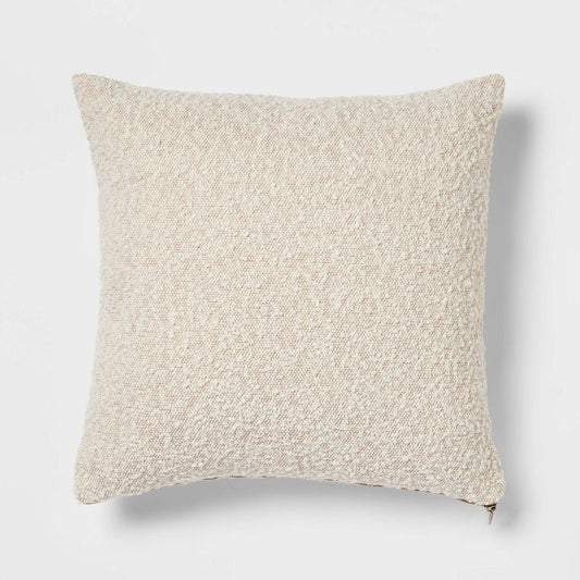 Woven Boucle Square Throw Pillow With Exposed Zipper Neutral - Threshold™: Decorative Accent For Sofa, Indoor Polyester Fill : Target