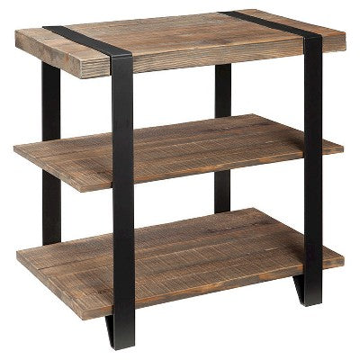 27" Modesto Wide 2 Shelf End Table with Metal Strap, Reclaimed Wood - Alaterre Furniture: Rustic Industrial Design, Black Frame