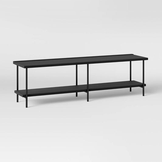 Wood And Metal Tv Stand For Tvs Up To 60" Black - Room Essentials™: Modern Entertainment Center With Open Shelves : Target