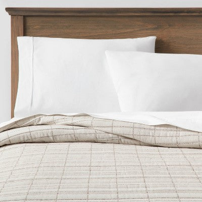 Full/Queen Flannel Windowpane Quilt Cream - Threshold