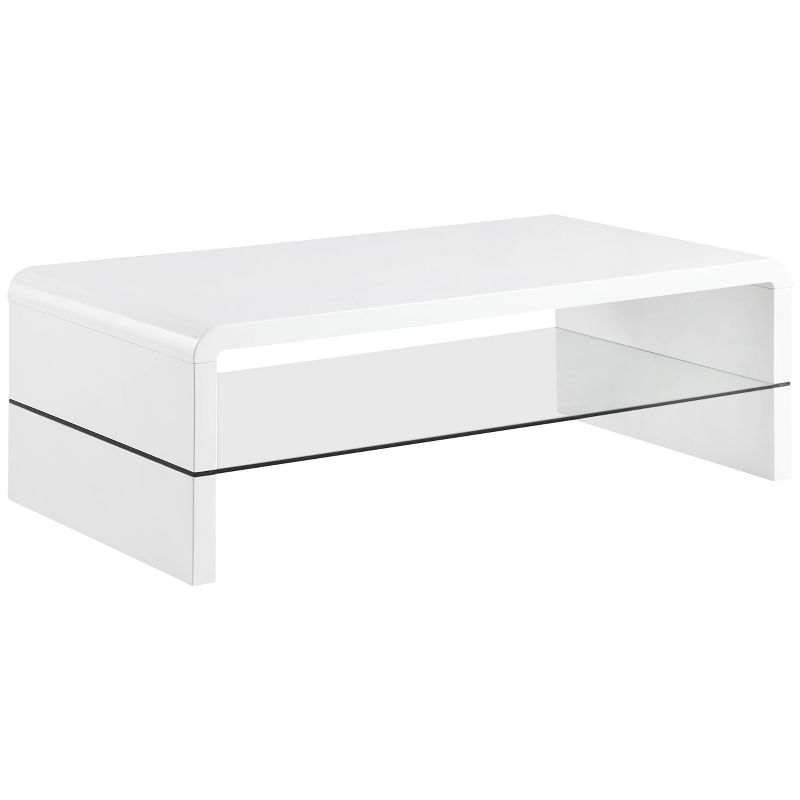 Airell Coffee Table With Glass Shelf White High Gloss - Coaster: Modern Rectangular With Storage Shelf : Target