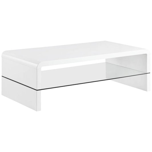 Airell Coffee Table With Glass Shelf White High Gloss - Coaster: Modern Rectangular With Storage Shelf : Target
