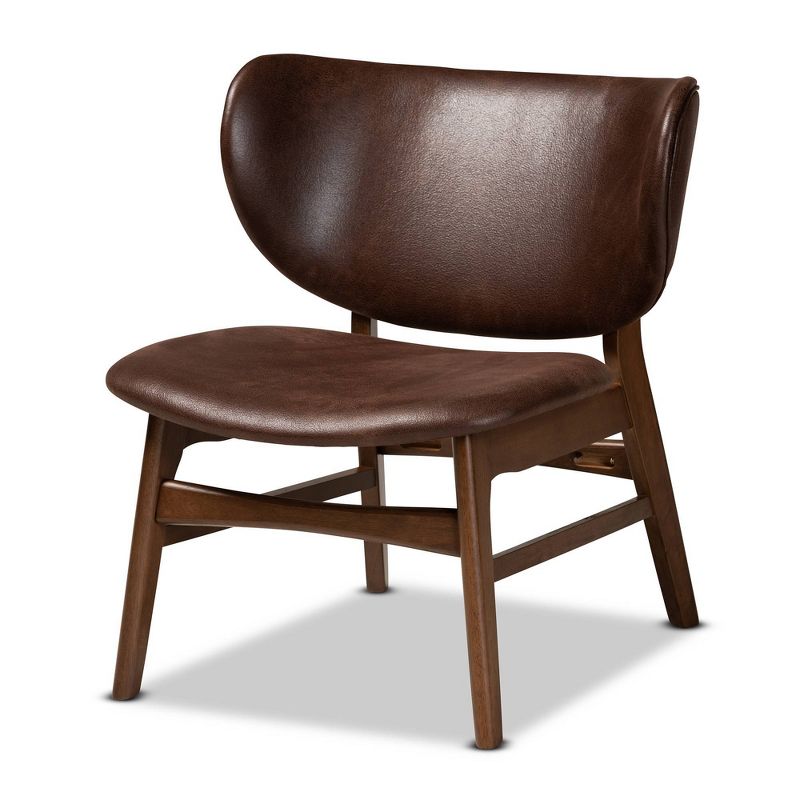 Marcos Faux Leather And Wood Living Room Accent Chair Dark Brown/walnut Brown - Baxton Studio : Target
