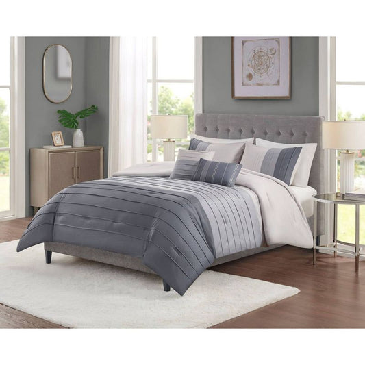 5pc King Boston Pleated Colorblock Comforter Bedding Set - Gray: Woven Polyester, Oeko-tex Certified : Target