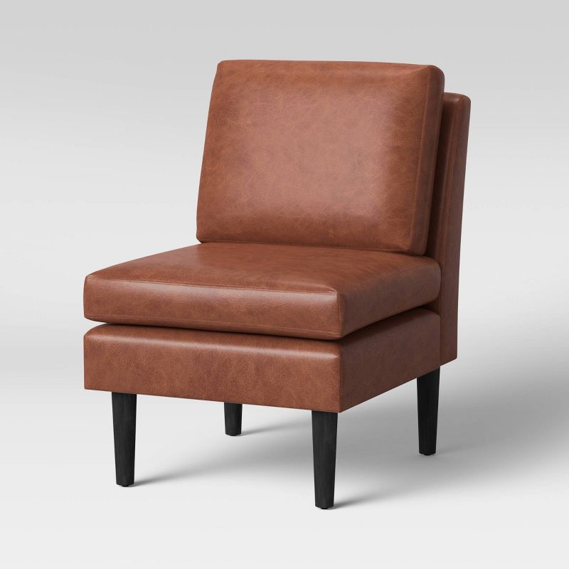 Gelbin Faux Leather Slipper Chair With Wood Legs Caramel (kd) - Threshold™: Modern Armless Seating For Home Office : Target
