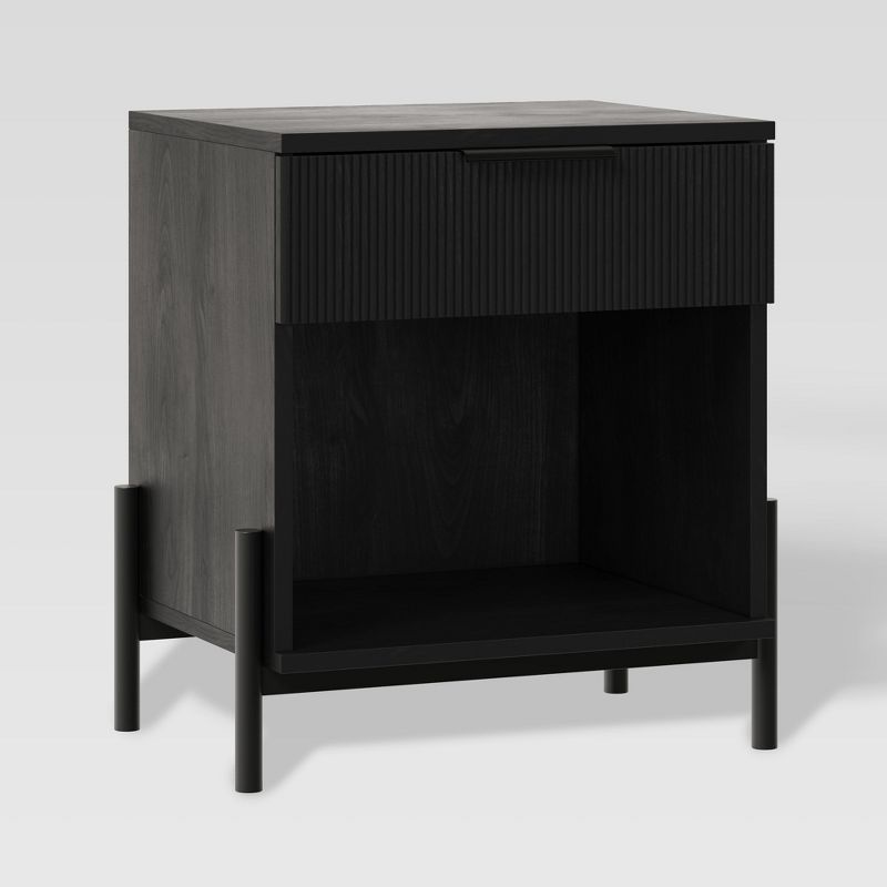 Saracina Home Modern Boho Fluted 1 Drawer Storage Nightstand Black : Target