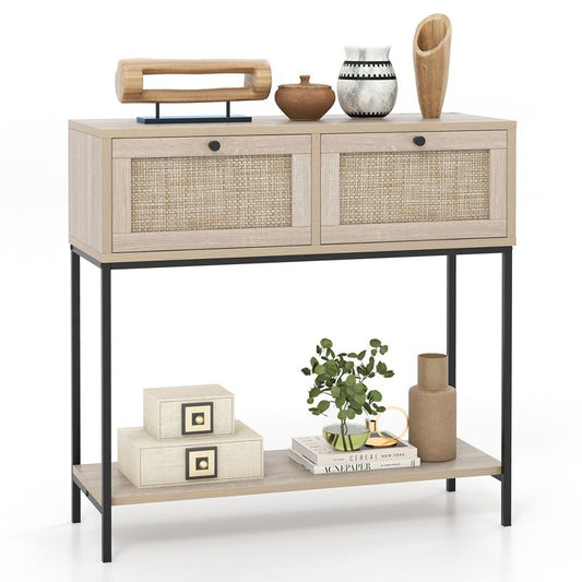Tangkula Console Table Entryway Table Long Sofa Side Table W/ Open Shelf & Rattan Drawers : Target
