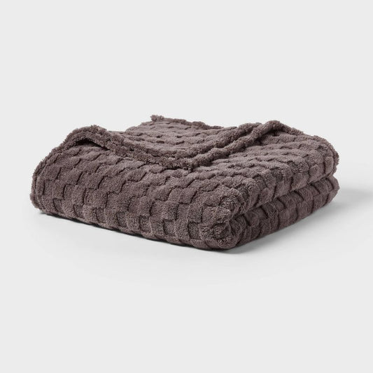 Twin/twin Extra Long Checkered Jacquard Plush Blanket Gray - Room Essentials™ : Target