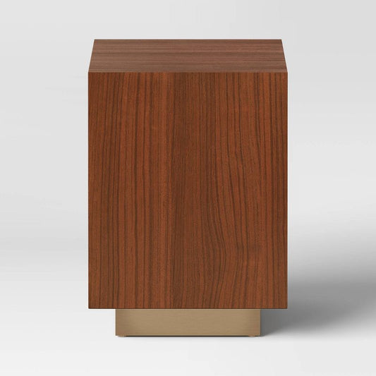 Wood And Metal Plinth Accent Table - Threshold™: Modern Lacquered Iron & Veneer, No Assembly Required : Target