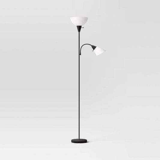 Torchiere with Task Light Floor Lamp Black (Includes LED Light Bulb) - Room Essentials: ETL Listed, Adjustable, Modern Design